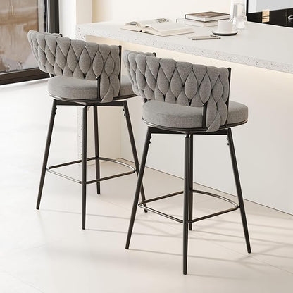 360°Swivel Bar Chairs Set of 2, Equipped with Soft Cushioned backrest Counter Stool, Metal Leg Luxury Kitchen Chair, Suitable for Family Dining, Kitchen Island