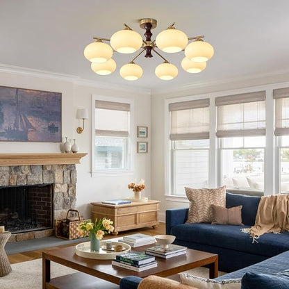 KCO Lighting Brass Dining Room Ceiling Light Fixture Gold Wood Chandelier Retro Sputnik Ceiling Light Fixture Large Farmhouse Entry Light Fixtures