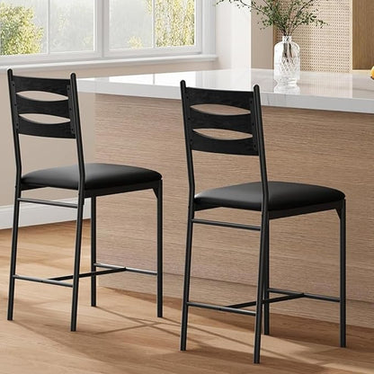 GarveeHome Bar Stools Set of 2, Counter Height Bar Chairs with Back and Thick Cushion, Upholstered Dining Chairs with Padded Seat, Barstools for Kitchen Island, Bar, Dining Room, Black