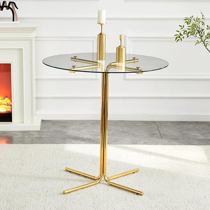 36" Round Counter Height Table, Tempered Glass Top with Gold Metal Base, Modern Pub Table for Kitchen, Bar & Small Spaces