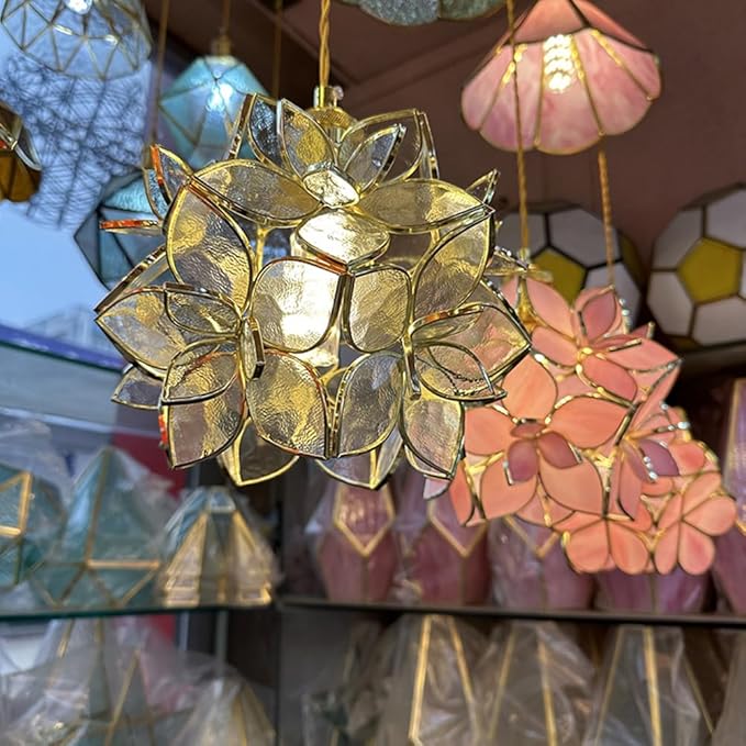 Glass Flower Pendant Lights Floral Petal Light Fixture Modern Hanging Lamp 7 Inch Mini Pendant Lighting for Kitchen Island - Clear Textured Glass Shade