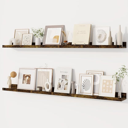 Dreamland Picture Ledge Shelf for Wall, Floating Shelves Set of 2,48 inch Long Floating Shelves with Lip for Living Room,Bedroom,Bathroom,Kitchen,Rustic Brown