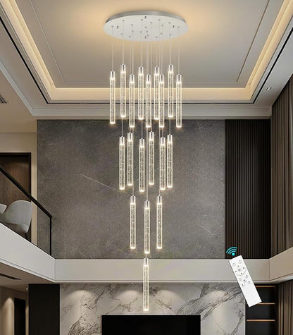 19-Light Long Large Modern Led Crystal Chandeliers Modern Spiral Chandeliers High Ceilings Chandelier for Staircase Foyer Chrome