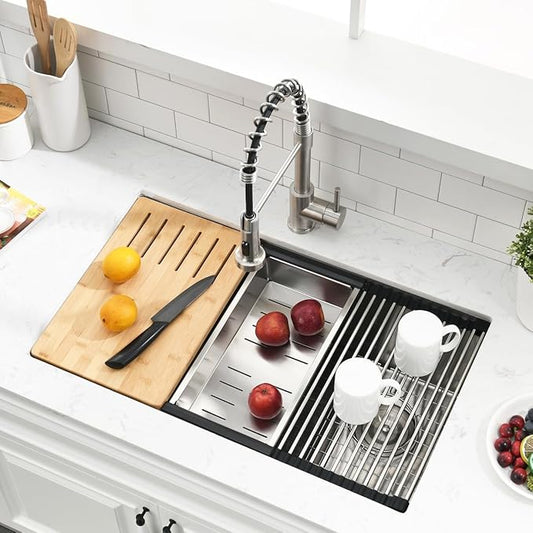 30 Inch Undermount Kitchen Sink Workstation - SZBAQTM 30x18 Inch Undermount Sink Stainless Steel Single Bowl 10'' Deep Handmade Kitchen sink with Cutting Board& Strainer