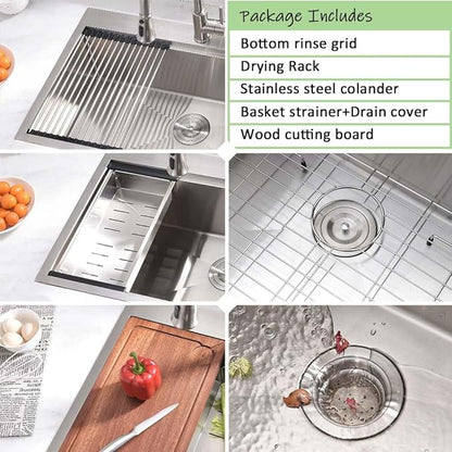 25 Inch Kitchen Sink Drop In Worktation -Wesliv 25x20 Inch Top Mount Drop In Sinks Stainless Steel 16 Gauge Single Bowl Overmount Kitchen Sink Basin with Cutting Board & Colander