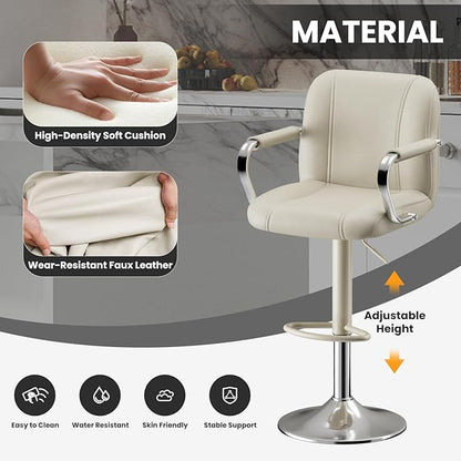 MALOL Set of 3 Beige Counter Chairs with Backs – Adjustable Swivel High Chairs for Kitchen Island, Modern Seating, Taburetes para Barra de Cocina, Island Stools for Home Bar