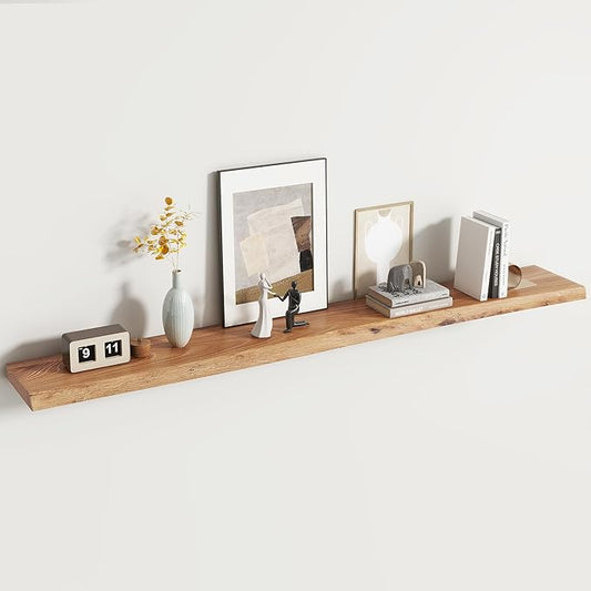 Venusmiles Reclaimed Elm Wood Floating Shelf for Wall, Live Edge 72" W x 9.2" D x 1.4" H, 1 Pack Large Invisible Wall Mounted Shelf for Living Room Bedroom Kitchen Bathroom Decor, Natural Finish