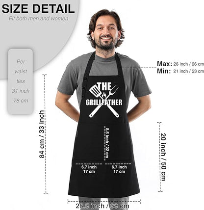 TOSHEX Funny Apron Waterdrop Resistant 100% Cotton Aprons for Women with Pockets Chef (1, Black - THE GRILLFATHER)