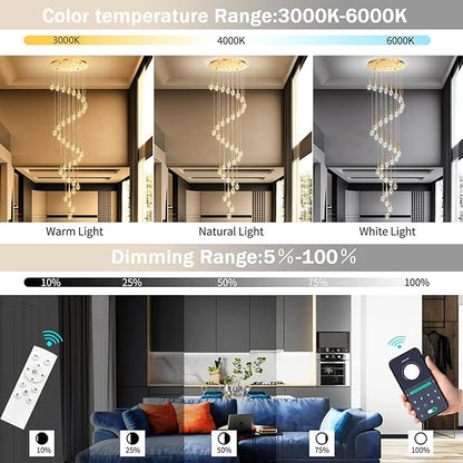 36 Light Modern Glam Crystal Chandelier for High Ceiling LED Dimmable Ceiling Pendant Light Staircase Foyer Enterway Living Room Chandelier Lighting Antique Gold