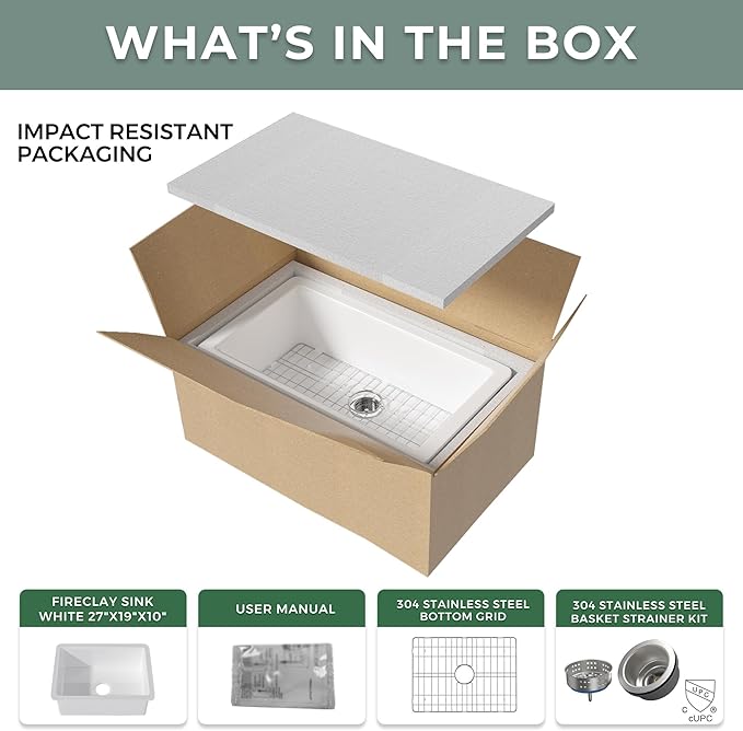 Fireclay White Undermount Kitchen Sink 27 Inch, Topmount White Undermount Laundry Sink 27''Wx19''Dx10''H Drop In Single Bowl, Heavy Duty Deep Basin, Dual Mount, for Kitchen, Island, Laundry