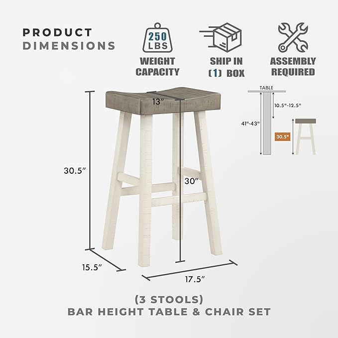 Lexicon Bar Table Set for 3, Small Kitchen Table Set Kitchen Island Table with 3 Saddle Bar Stools, 4 Piece Dining Table Set for Breakfast Nook, Living Room, Apartment, Pub Height, White/Coffee