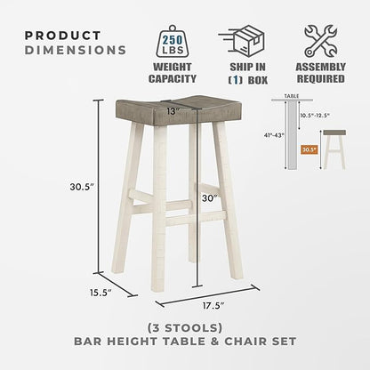 Lexicon Bar Table Set for 3, Small Kitchen Table Set Kitchen Island Table with 3 Saddle Bar Stools, 4 Piece Dining Table Set for Breakfast Nook, Living Room, Apartment, Pub Height, White/Coffee