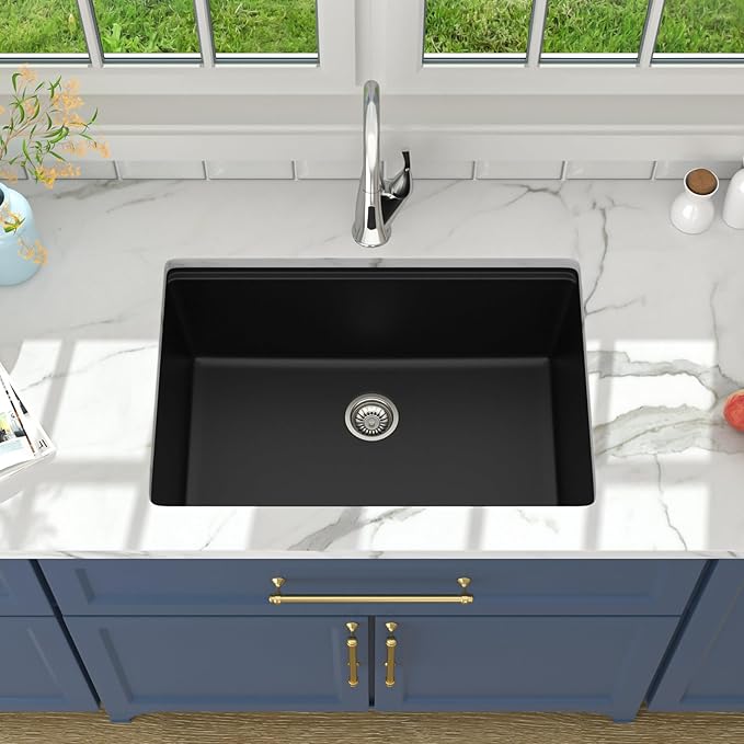 Lordear Undermount Kitchen Sink Composite Granite Sink Quartz Sinks Workstation 28 Inch Black Under Counter Kitchen Sinks 28x19 Inch