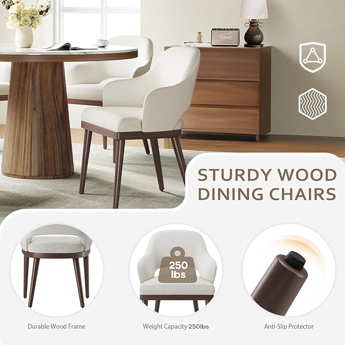 MALOL Wooden Dining Chairs Set of 6, Modern Fabric Upholstered Dining Room Chair, Kitchen Side Chairs, Farmhouse Dinner Chair with Open Back for Kitchen, Beige