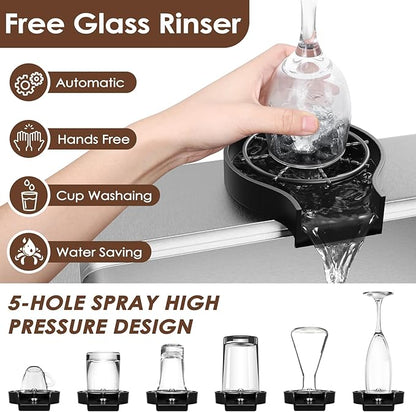 33x22 Inch Kitchen Sink Black Drop In Stainless Steel Kitchen Sinks 16 Gauge Single Bowl Workstation Luxury Top Mount Sink with 6 Accessories Include Glass Rinser (Brushed Nickel)