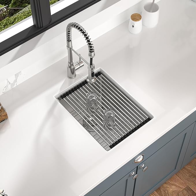 Mocoloo Undermount Bar Sink 15 x 19 Inch Single Bowl Undermount Kitchen Sink 16 Gauge Stainless Steel Bar Prep Workstation 10" Deep Handmade Sinks