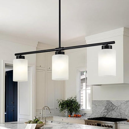 31" Kitchen Island Lighting 3 Light Black Pendant Light for Kitchen Island with Milk Glass Shade Modern Linear Chandelier Adjustable Hanging Farmhouse Light Fixtures Over Dining Table Living Room，E26