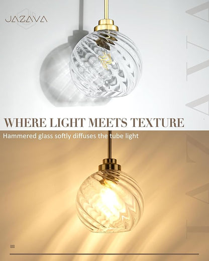 8 Inch Modern Farmhouse Pendant for Kitchen Island, Adjustable Height Hanging Fixture with Ribbed Glass, Gold Finish, Dining Room Entryway - PL101SBG-L