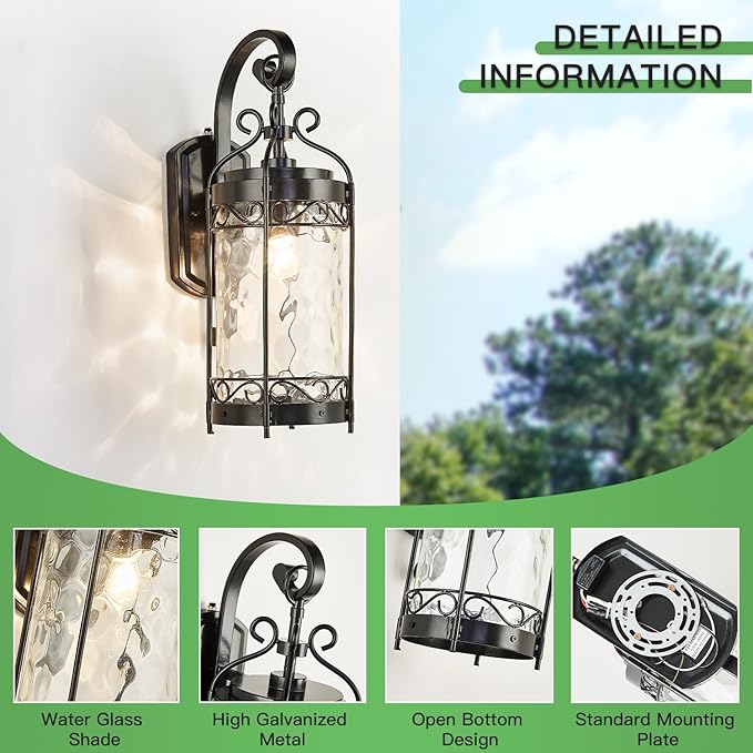 NLIEOPDA Large Dusk to Dawn Sensor Outdoor Wall Sconce,19.68" H Vintage Exterior Light Fixture with IP65 Waterproof,Classical European Style Porch Light with Water Glass for Front Door Balcony Porch