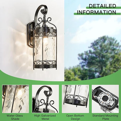 NLIEOPDA Large Dusk to Dawn Sensor Outdoor Wall Sconce,19.68" H Vintage Exterior Light Fixture with IP65 Waterproof,Classical European Style Porch Light with Water Glass for Front Door Balcony Porch
