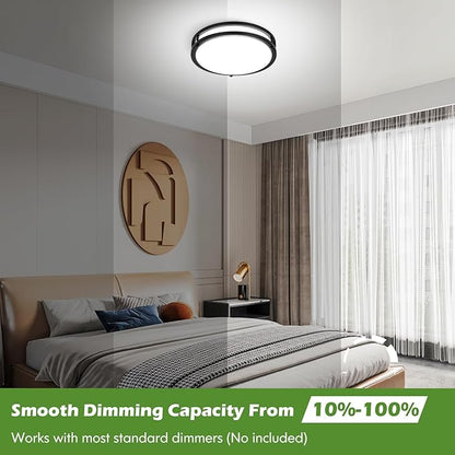 GoBright 1-Pack 10 Inch Bathroom Light Fixtures Ceiling Mount, 30W 3600lm Super Bright LED 2700K/3000K/4000K/5000K/6500K Adjustable Dimmable Kitchen Hall Ceiling Lamps, Black