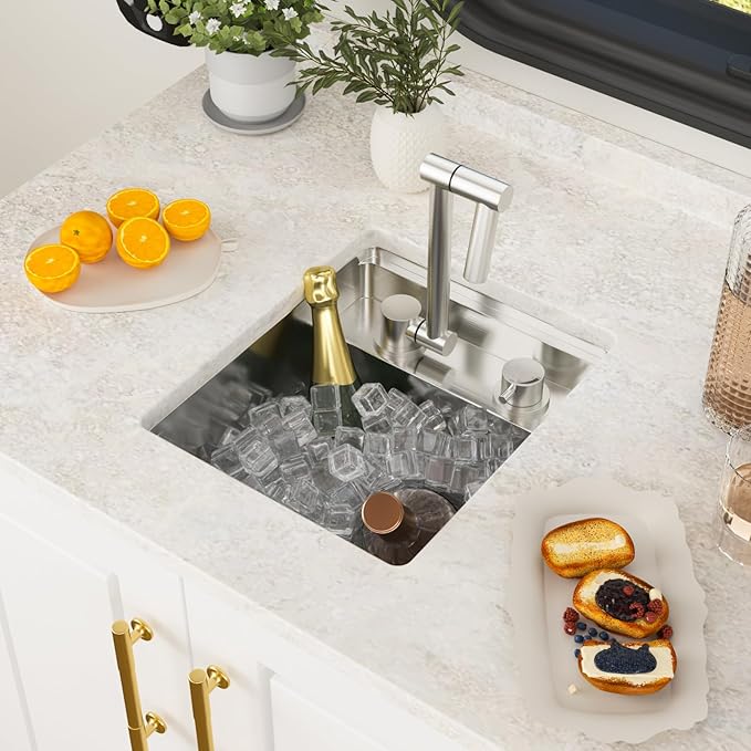 13x15 Inch Outdoor Sink Undermount RV Sink Workstation 16 Gauge Stainless Steel Single Bowl Handmade Concealed Outdoor Kitchen Sinks With Folding Faucet 13"x15"x9"