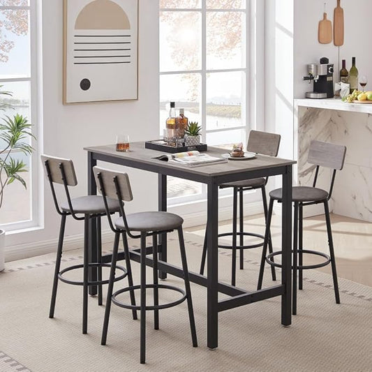 Bar Table Set with 4 Upholstered Stools for Home Bar and Kitchen Island Use