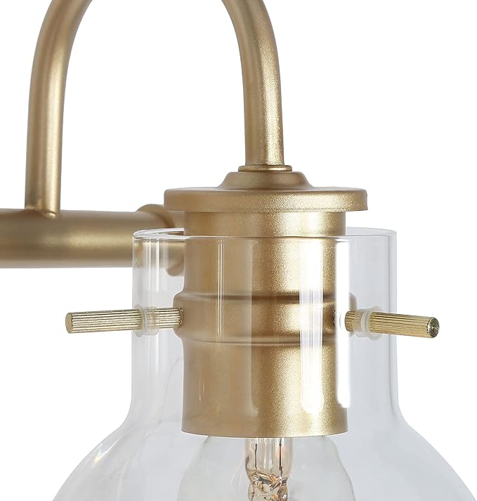 KSANA 2-Light Vanity Light with Globe Clear Glass Shade, Gold Vanity Lights for Bathroom, Powder Room, 13" L x 7" W x 9" H