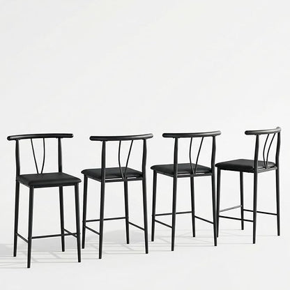 IDEALHOUSE 25.2" Bar Stools Set of 4 with Wide PU Upholstered Seat, Counter Height Bar Stools Set with Footrest & Curved Back, Metal Barstools Set for Kitchen Islands, Counter Bars, Black