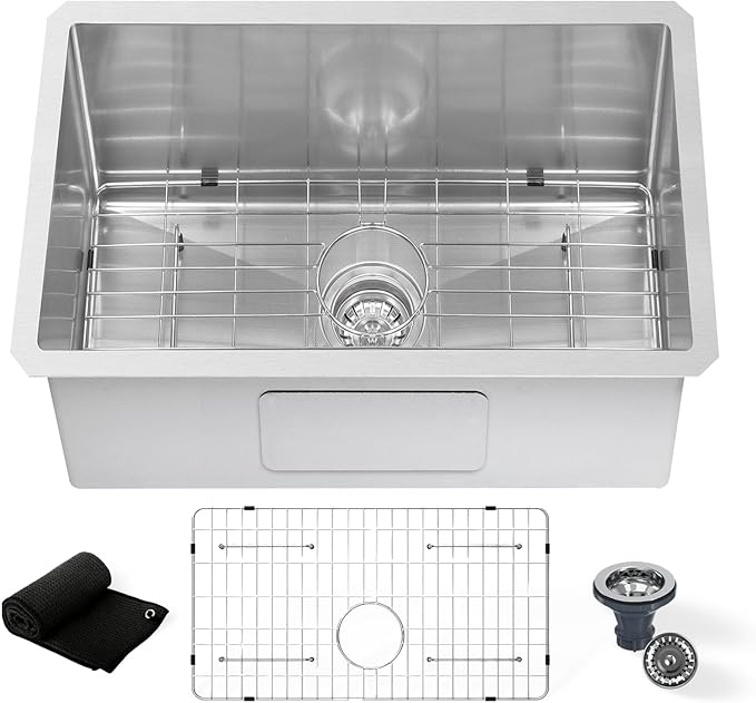 Undermount Kitchen Sink 28 x 19",3D Embossed Surface-18 Gauge 10" Deep Stainless Steel Single Bowl with Accessories