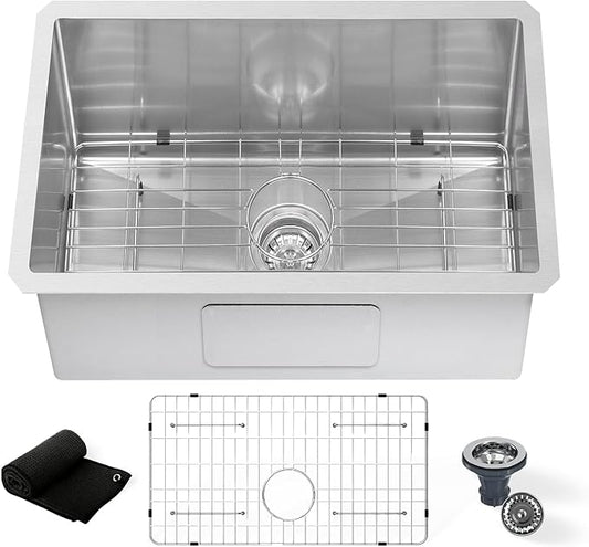 Undermount Kitchen Sink 28 x 19",3D Embossed Surface-18 Gauge 10" Deep Stainless Steel Single Bowl with Accessories