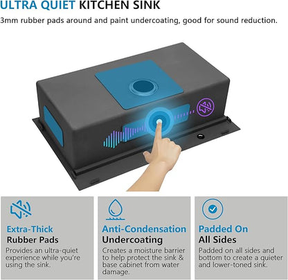 33"x19" Black Drop-In Kitchen Sink – Gunmetal Black NANO-PVD, 16-Gauge 304 Stainless Steel, Single Bowl Ledge Workstation Top Mount Kitchen Sink Basin with Accessories