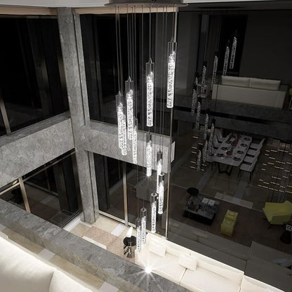 Flashing God Modern LED Chandelier, 10 Lights Black Dimmable Pendant Light with Remote High Ceiling Chandelier for Staircase Living Room Hallway Foyer