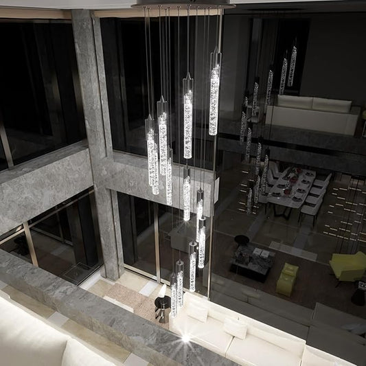 Flashing God Modern LED Chandelier, 10 Lights Black Dimmable Pendant Light with Remote High Ceiling Chandelier for Staircase Living Room Hallway Foyer