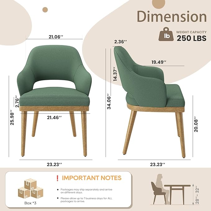 MALOL Wooden Dining Chairs Set of 6, Modern Fabric Upholstered Dining Room Chair, Kitchen Side Chairs, Farmhouse Dinner Chair with Open Back for Kitchen, Green