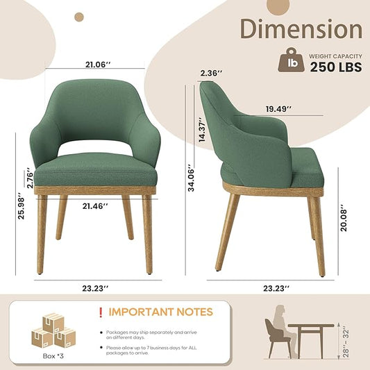 MALOL Wooden Dining Chairs Set of 6, Modern Fabric Upholstered Dining Room Chair, Kitchen Side Chairs, Farmhouse Dinner Chair with Open Back for Kitchen, Green