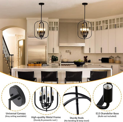Black Chandelier for Dining Room Light Fixture, Modern Farmhouse Chandelier for Entryway Foyer Lighting Fixtures, Pendant Lights Kitchen Island Hanging Rustic Small Chandelier for Living Room