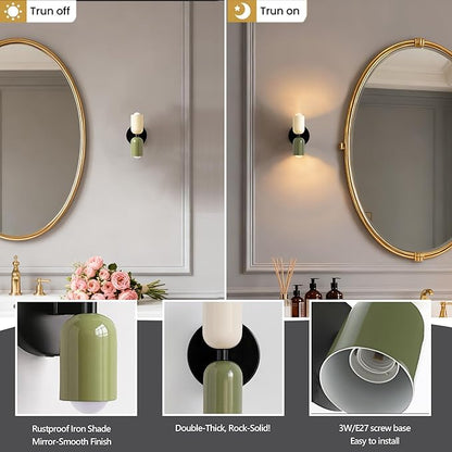 Vintage Wall Sconce Bathroom Vanity: Mid Century Wall Lights Bedroom Hallway - Metal Wall Lighting Mirror (Green & White)