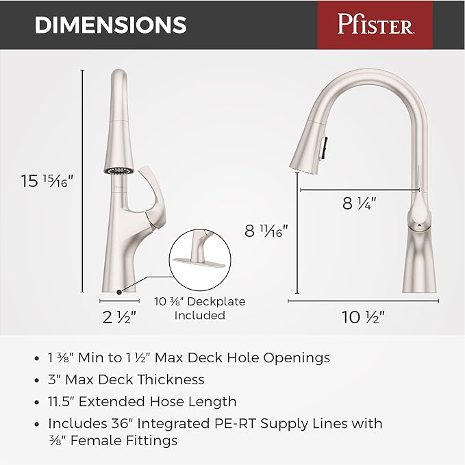 Pfister Talega Kitchen Sink Faucet with Pull Down Sprayer Single Handle High Arc Spout Spot Defense Stainless Steel NSF Certified 1 or 3 Hole Installation F5297TEGS