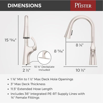 Pfister Talega Kitchen Sink Faucet with Pull Down Sprayer Single Handle High Arc Spout Spot Defense Stainless Steel NSF Certified 1 or 3 Hole Installation F5297TEGS