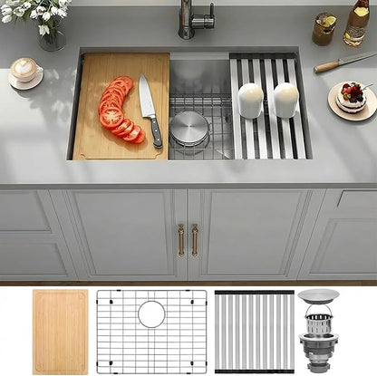 Undermount Kitchen Sink,16 Gauge T-304S Stainless Steel Workstation Sink with Accessories, 28" x 18" x 10" Deep Single Bowl Kitchen Sink for Kitchen,Outdoor and Bathroom