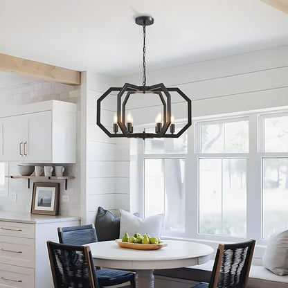 Lanhall 6 Light Farmhouse Chandelier Black Dining Room Light Fixture Modern Rustic Geometric Hanging Pendant Light for Living Room, kitchen Island, Foyer, Entryway, Hallway, Stairway Adjustable Height