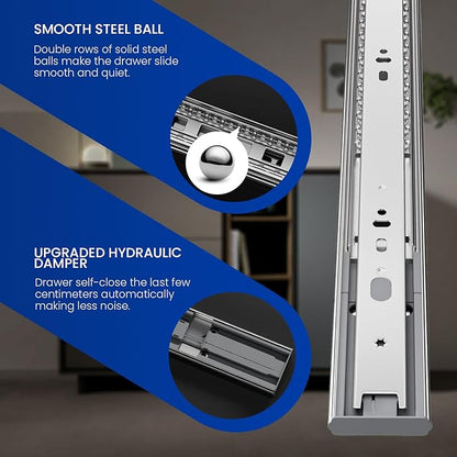 LONTAN 4 Pairs 20 Inch Heavy Duty Soft Close Drawer Slides - 100LB Load Capacity Full Extension Drawer Glides Side Mount Ball Bearing Dresser Cabinet Rails with Screws