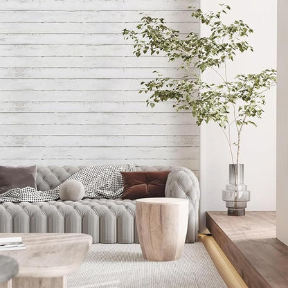 Abyssaly White Gray Wood Paper 35.4 in X 196 in Self-Adhesive Removable Peel and Stick Wallpaper Decorative Wall Covering Vintage Wood Panel Interior Film for Home Decoration