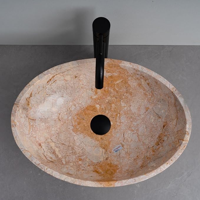 Oval-Shaped Golden Marble Stone Vessel Sink - 20x15x6 in