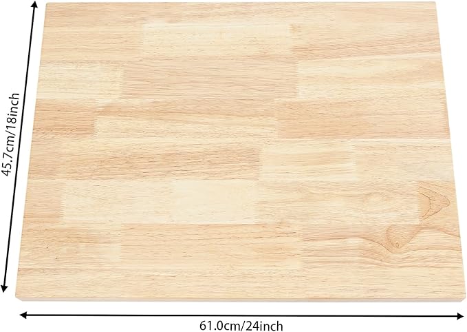 Solid Rubber Wood Table Top,24x18x1.5 in Standard Rectangular Countertop,Large Butcher Block Countertop for DIY Desktop,Washer Counter,Kitchen Island,Bakery Worktable