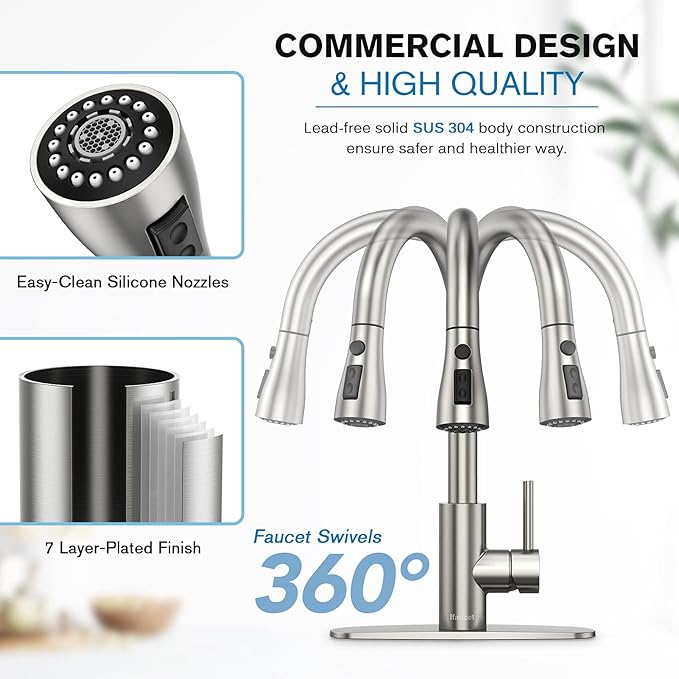 Kitchen Faucets, Kitchen Faucet with Pull Down Sprayer, High Arc Single Handle Kitchen Sink Faucet with Water Lines, Brushed Nickel Kitchen Faucet with Sprayer, RV Sink faucets