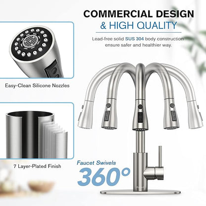 Kitchen Faucets, Kitchen Faucet with Pull Down Sprayer, High Arc Single Handle Kitchen Sink Faucet with Water Lines, Brushed Nickel Kitchen Faucet with Sprayer, RV Sink faucets