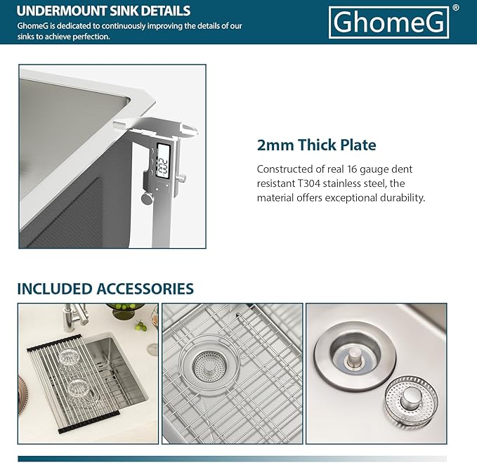 15 Undermount Kitchen Sink 15"x17"x8" Single Bowl 16 Gauge Stainless Steel Under Counter Single Bowl Kitchen Sinks Basin with Drain Strainer