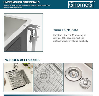 15 Undermount Kitchen Sink 15"x17"x8" Single Bowl 16 Gauge Stainless Steel Under Counter Single Bowl Kitchen Sinks Basin with Drain Strainer